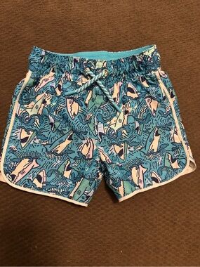 Cat & Jack Teal Shark-Print Swim Shorts